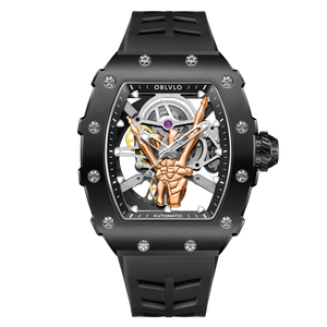 Cool OBLVLO XM FIG Series Luxury Skeleton Black PVD Automatic Watches for sale