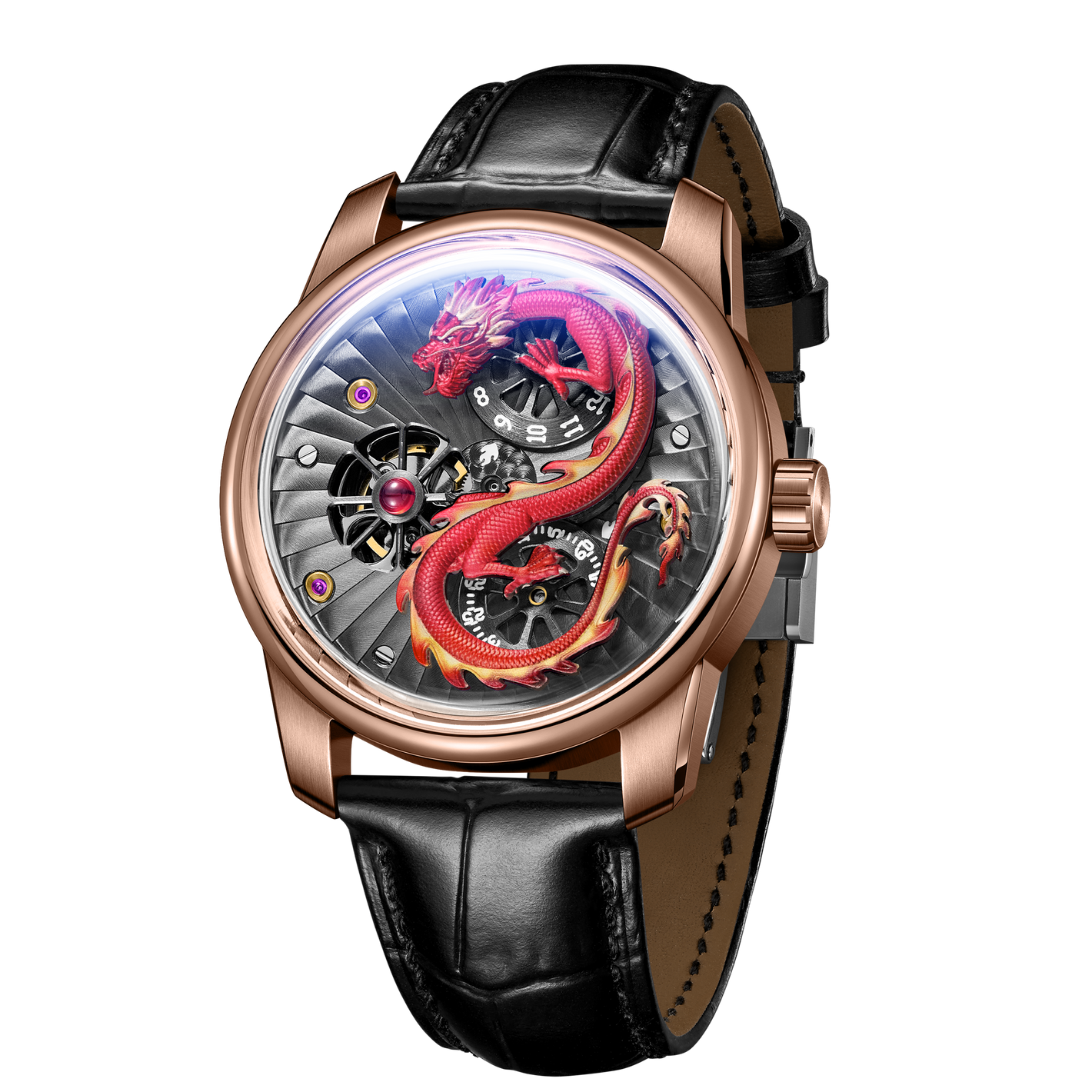 Red Chinese Dragon Automatic Skeleton Watches from OBLVLO JM Dragon Series