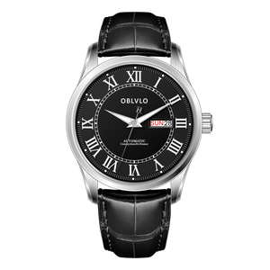 OBLVLO GC-SIM Black Dial 41mm Classic Roman Numerals & Day Date Automatic Watch