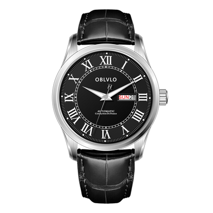 OBLVLO GC-SIM Black Dial 41mm Classic Roman Numerals & Day Date Automatic Watch