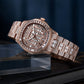 OBLVLO FM-DSL-AD Mens Iced Out Watch Luxury Baguette Crystal Automatic Wristwatch Rose Gold Bling Diamond Hip Hop Jewelry Watch