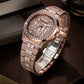 OBLVLO FM-DSL-AD Mens Iced Out Watch Luxury Baguette Crystal Automatic Wristwatch Rose Gold Bling Diamond Hip Hop Jewelry Watch
