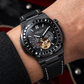 OBLVLO FM-SF Men's All Black Stealth Automatic Watch Open Heart Black Bezel Mechanical Wristwatch Black Leather Strap