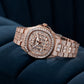 OBLVLO FM-DSL-AD Mens Iced Out Watch Luxury Baguette Crystal Automatic Wristwatch Rose Gold Bling Diamond Hip Hop Jewelry Watch