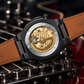 OBLVLO FM-SF Men's All Black Stealth Automatic Watch Open Heart Black Bezel Mechanical Wristwatch Black Leather Strap