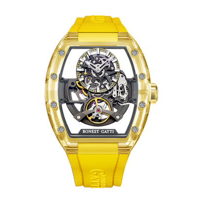 Bonest Gatti BG9960-A3 Men's Luxury Yellow Automatic Skeleton Transparent Watch - Best Unique Watch