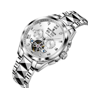 Classic Men's Dress White Day Date Automatic Tourbillon Style Dial Watch - Reef Tiger RGA8235