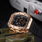 REEF TIGER RGA3009 Rose Gold Men Multifunctional Skeleton Automatic Tonneau Luminous Waterproof Watch