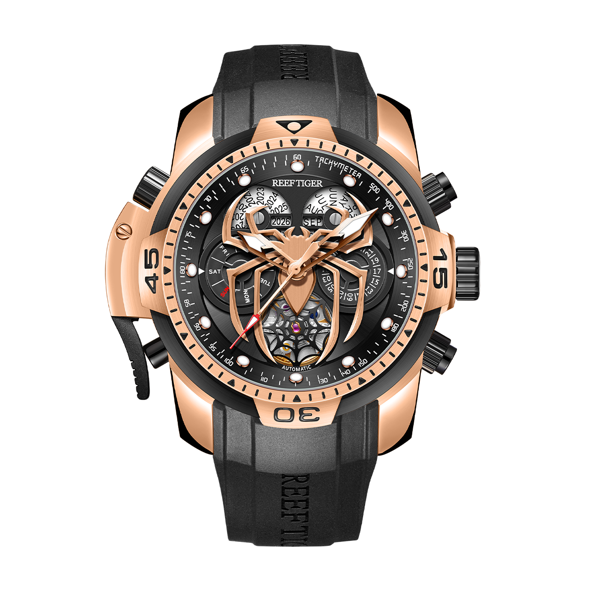 Luxury Men's Sport Automatic Rose Gold Watch from Reef Tiger Aurora Spider