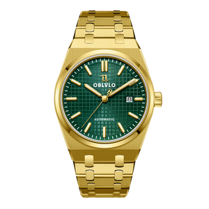 Affordable Luxury Yellow Gold Dress Automatic Watches Under $200 for Men - Royal Green OBLVLO TM-SIM