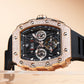REEF TIGER RGA3009 Rose Gold Men Multifunctional Skeleton Automatic Tonneau Luminous Waterproof Watch