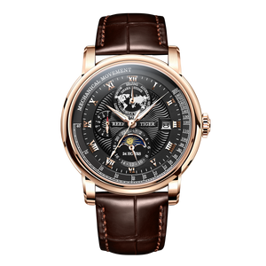 Reef Tiger RGA1963 Rose Gold Men's Mechanical Watch - Calendar & Moon Phase Display Business Casual For Men