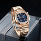 Reef Tiger RGA2019 44mm Mens Sport Multi-Dial Automatic Watch - Blue Dia & Rose Gold Sqaure Case Inlay zirconia