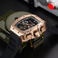 REEF TIGER RGA3009 Rose Gold Men Multifunctional Skeleton Automatic Tonneau Luminous Waterproof Watch