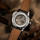 OBLVLO CSM-CA Luxury Men's Casino Automatic Watch - Silver Stainless Steel Case, Iced-Out White Baguette & Green Crystal Dial with Black Leather Strap