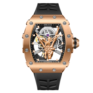 Erschwingliche Luxus-Automatikuhren aus Roségold mit Skelett – OBLVLO XM FIG-Serie