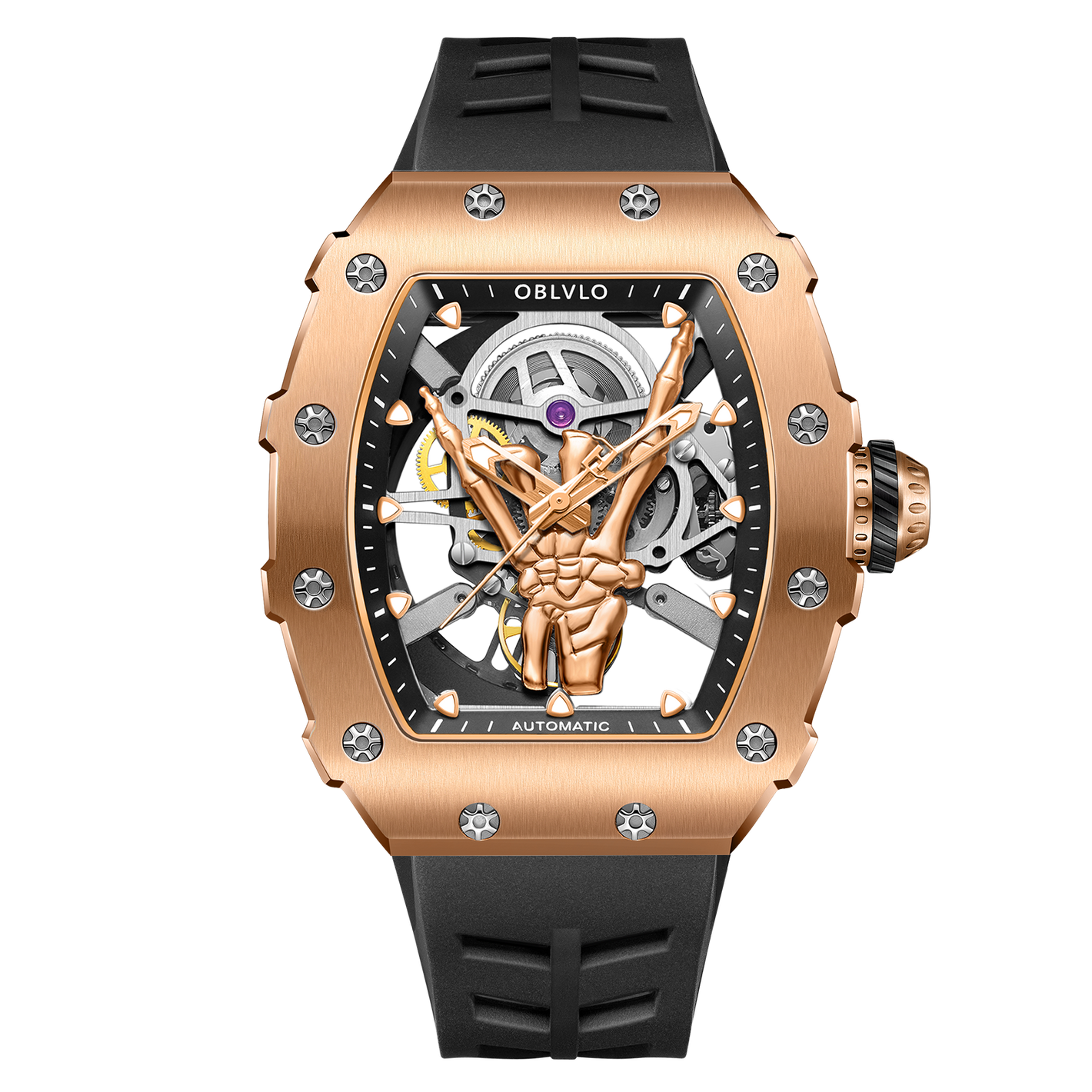 Affordable Luxury Automatic Rose Gold Skeleton Watches - OBLVLO XM FIG Series