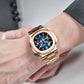 Reef Tiger RGA2019 44mm Mens Sport Multi-Dial Automatic Watch - Blue Dia & Rose Gold Sqaure Case Inlay zirconia