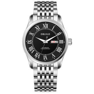 OBLVLO GC-SIM Black Dial 41mm Classic Roman Numerals & Day Date Automatic Watch