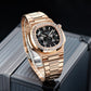 Reef Tiger RGA2019 24-Hour Multi-Dial Automatic Watch - Black 44mm Dial & Rose Gold Sqaure Case Automatic Dress Watch for men