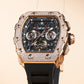 REEF TIGER RGA3009 Rose Gold Men Multifunctional Skeleton Automatic Tonneau Luminous Waterproof Watch