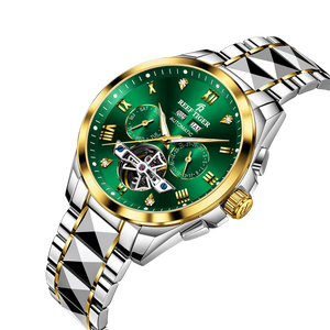 Yellow Gold Case / Green Day Date Automatic Tourbillon Style Dial Watches for Men - Reef Tiger RGA8235