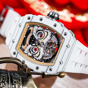 Reef Tiger RGA3009 Mens Watch - Fashion Luxury Chinese Lion Dance Automatic Skeleton Watch