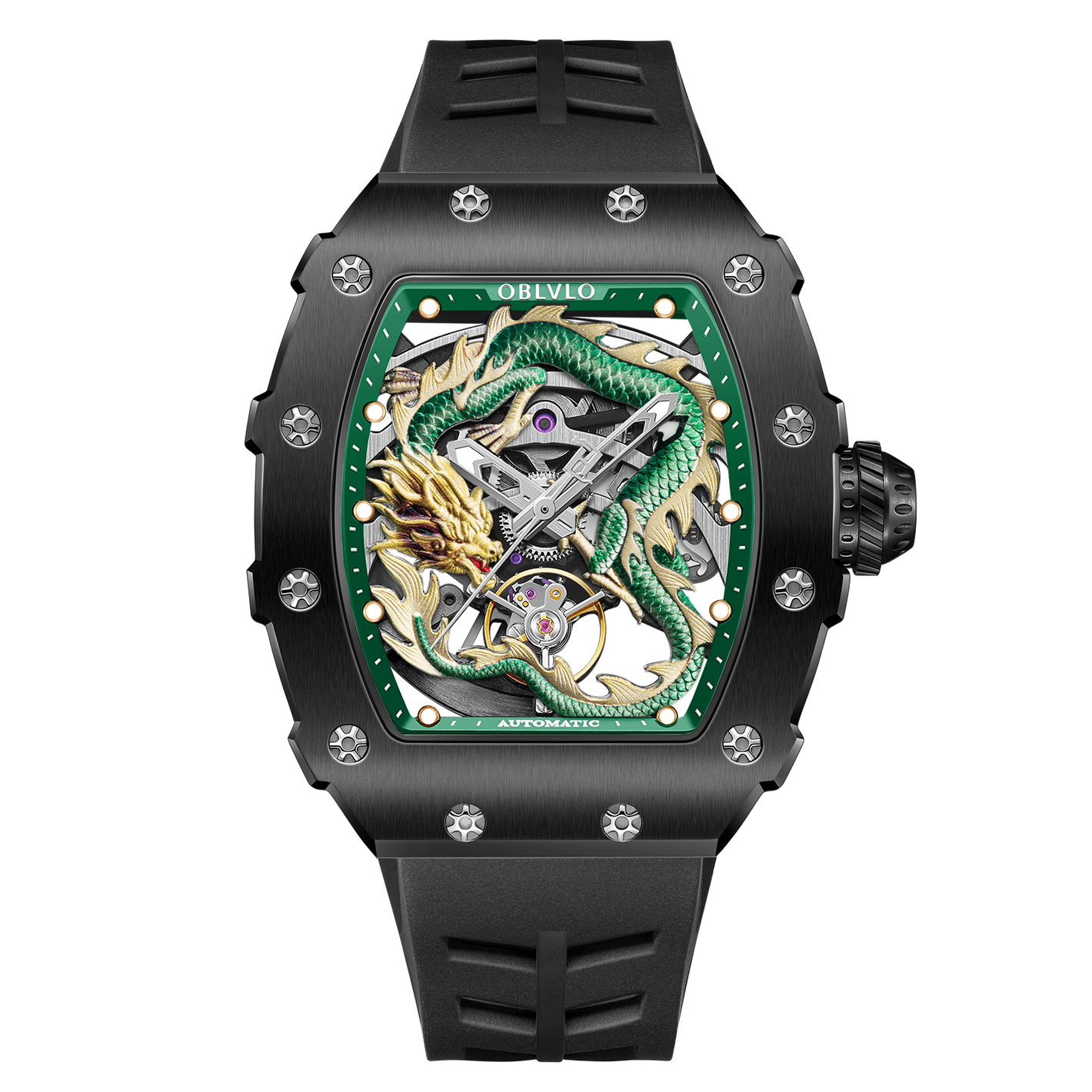 Luxury Unique Green Chinese Dragon Skeleton Watches - OBLVLO XM DRAGON Series