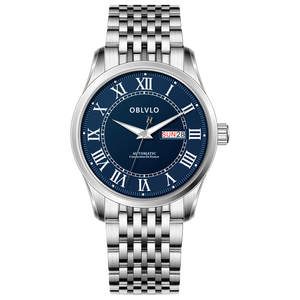OBLVLO GC-SIM Blue Dial 41mm Roman Numerals Day Date Automatic Dress Watch