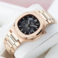 Reef Tiger RGA2019 24-Hour Multi-Dial Automatic Watch - Black 44mm Dial & Rose Gold Sqaure Case Automatic Dress Watch for men