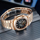 REEF TIGER RGA20S7 Black 44mm Multifunction 24-Hour Tourbillon Style Dial & Rose Gold Sqaure Case Automatic Dress Watch for men