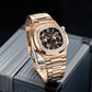Reef Tiger RGA2019 44mm Square & Brown Dial Automatic Watch - 24-Hour Multi-Dial Business Wrist Watches