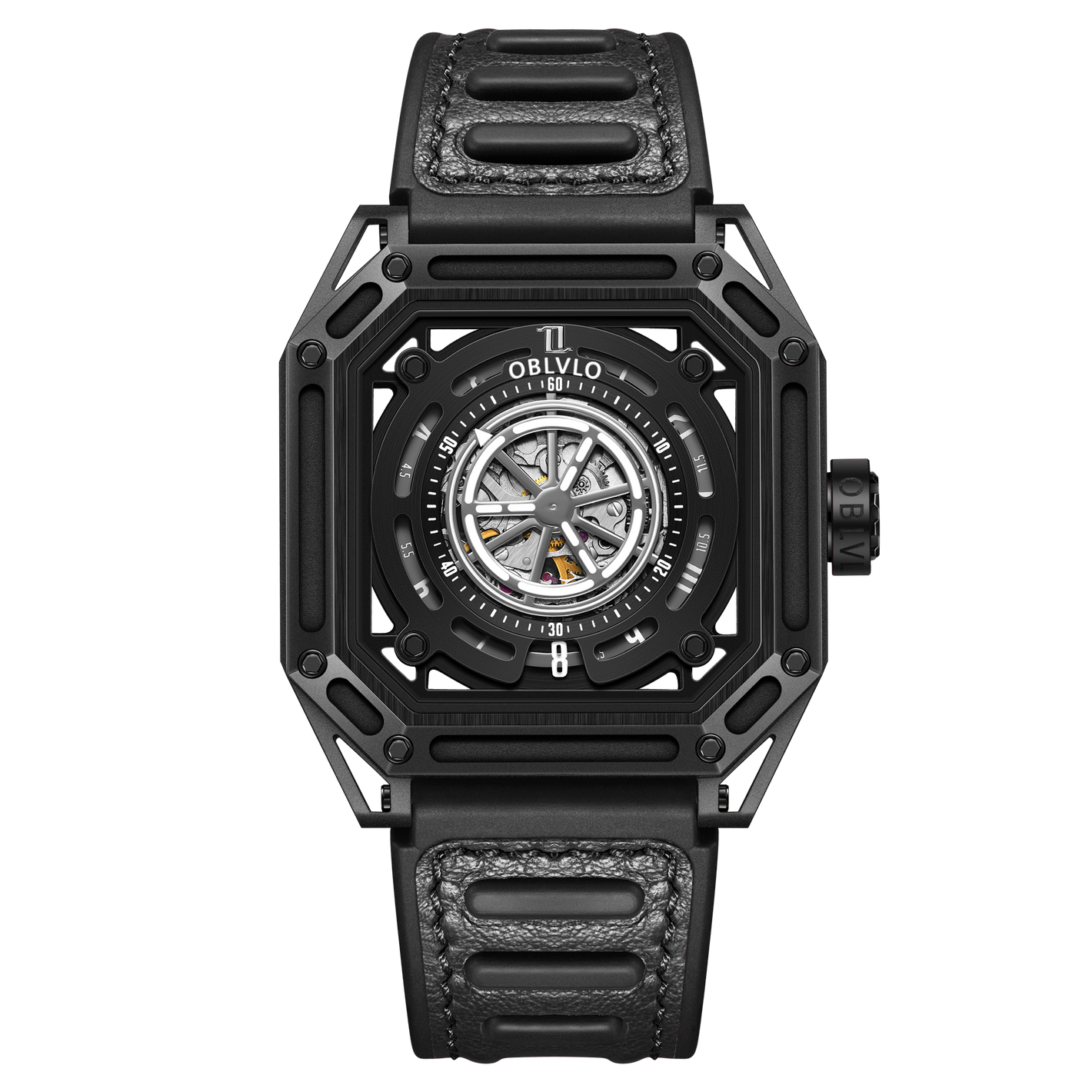 Best Affordable Men Skeleton Military Watches For Sale - Black PVD Oblvlo AK-S BBBB