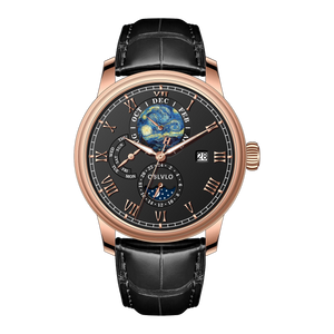 OBLVLO AM-FG Rose Gold 41mm Black Dial Multi-Function Month/Week/Date Luxury Dress Wrist Watch for Men