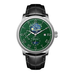 OBLVLO AM-FG Green Dial Watches for Men - Luxury Automatic Multi-Function Month/Week/Date Dress Watch
