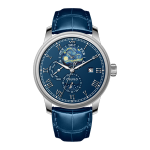 OBLVLO AM-FG Men's 41mm Automatic Watch - Luxury Blue Dial Moon Phase/Week/Date Dress Watch