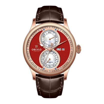 Affordable Rose Gold & Multifunction Two Eyes Mother of Pearl Subdial Automatic Mechanical Watch - OBLVLO AM Dress Watch