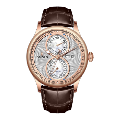 Affordable 42mm Rose Gold Two Eyes Mother of Pearl Subdial Automatic Watches - OBLVLO AM Vintage Dress Design Watch