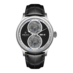 Best Affordable OBLVLO AM Series Black & Multifunction Two Eyes Mother of Pearl Subdial Dress Watch
