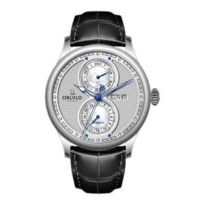 OBLVLO AM Vintage Dress Automatic Watches - White Dial & Multifunction Two Eyes Mother of Pearl Subdial Watch