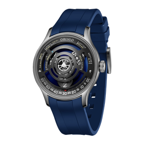 Unique OBLVLO BLM Solar Blue Dial Skeleton Rotation Hands Watch - Cool MIYOTA Movement Automatic Watches