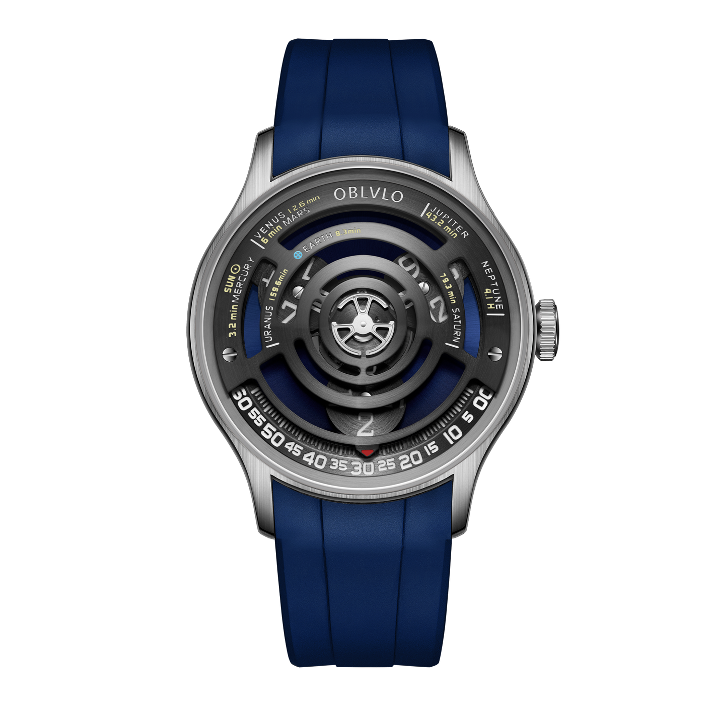 Unique OBLVLO BLM Solar Blue Dial Skeleton Rotation Hands Watch - Cool MIYOTA Movement Automatic Watches