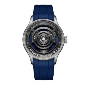 Unique OBLVLO BLM Solar Blue Dial Skeleton Rotation Hands Watch - Cool MIYOTA Movement Automatic Watches