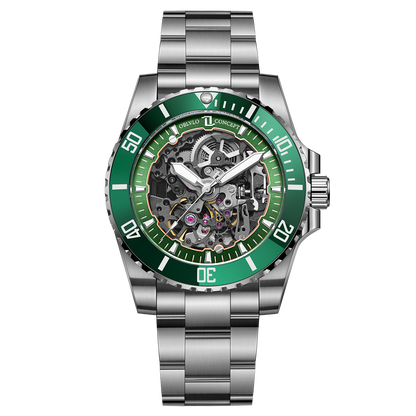 Luxury Green Ceramic Beze Automatic Skeleton Dive Watches - Oblvlo Design DM-S PGB