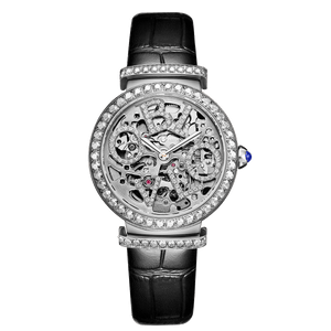 Luxury White Diamond Skeleton Watches For Ladies Oblvlo BW-SSWB