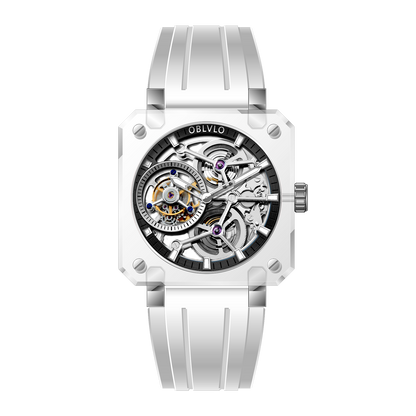 Affordable OBLVLO Men's Black Skeleton Tourbillon Watch - BR-TB-IBWR