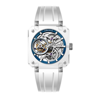 OBLVLO Full Sapphire Case Blue Tourbillon Skeleton Watch For Men - BR-TB-ILWR