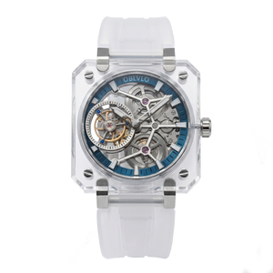 OBLVLO Full Sapphire Case Blue Tourbillon Skeleton Watch For Men - BR-TB-ILWR