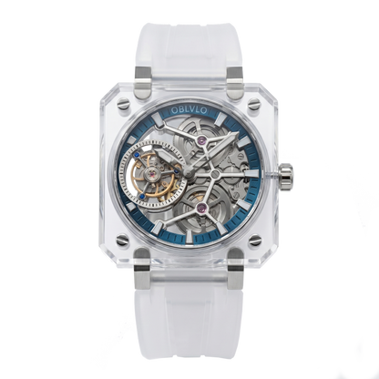 OBLVLO Full Sapphire Case Blue Tourbillon Skeleton Watch For Men - BR-TB-ILWR