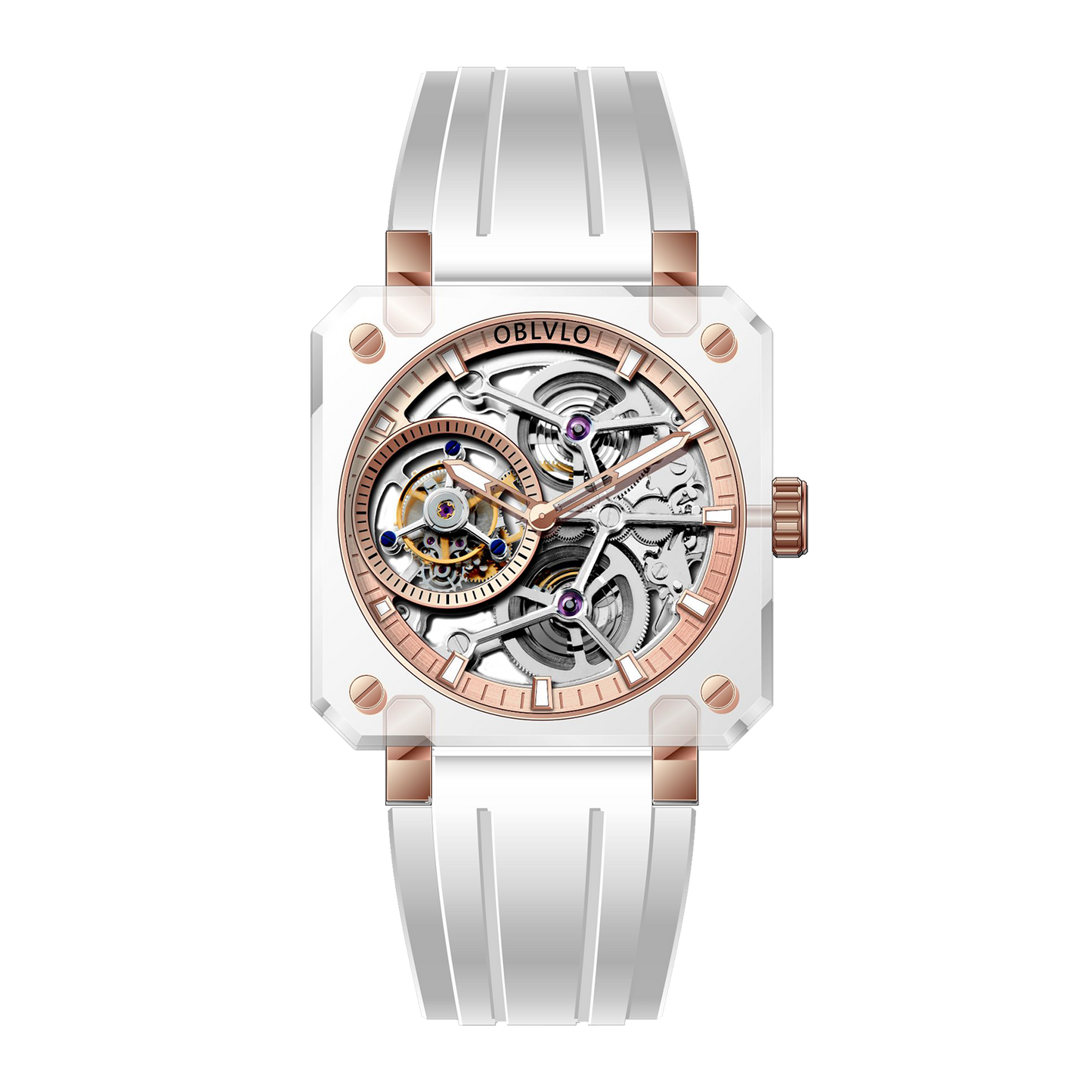 OBLVLO Affordable Luxury Rose Gold Skeleton Tourbillon Wrist Watch For Men - BR-TB-IPWR